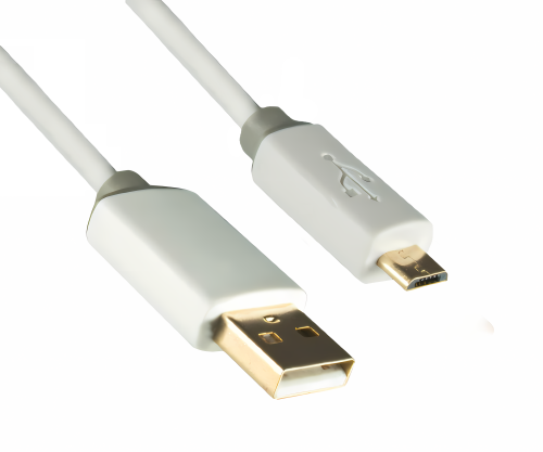 USB HQ Kabel, A auf micro B Stecker, Stecker vergoldet, weiß, DINIC Box mit Euroloch, 1m
